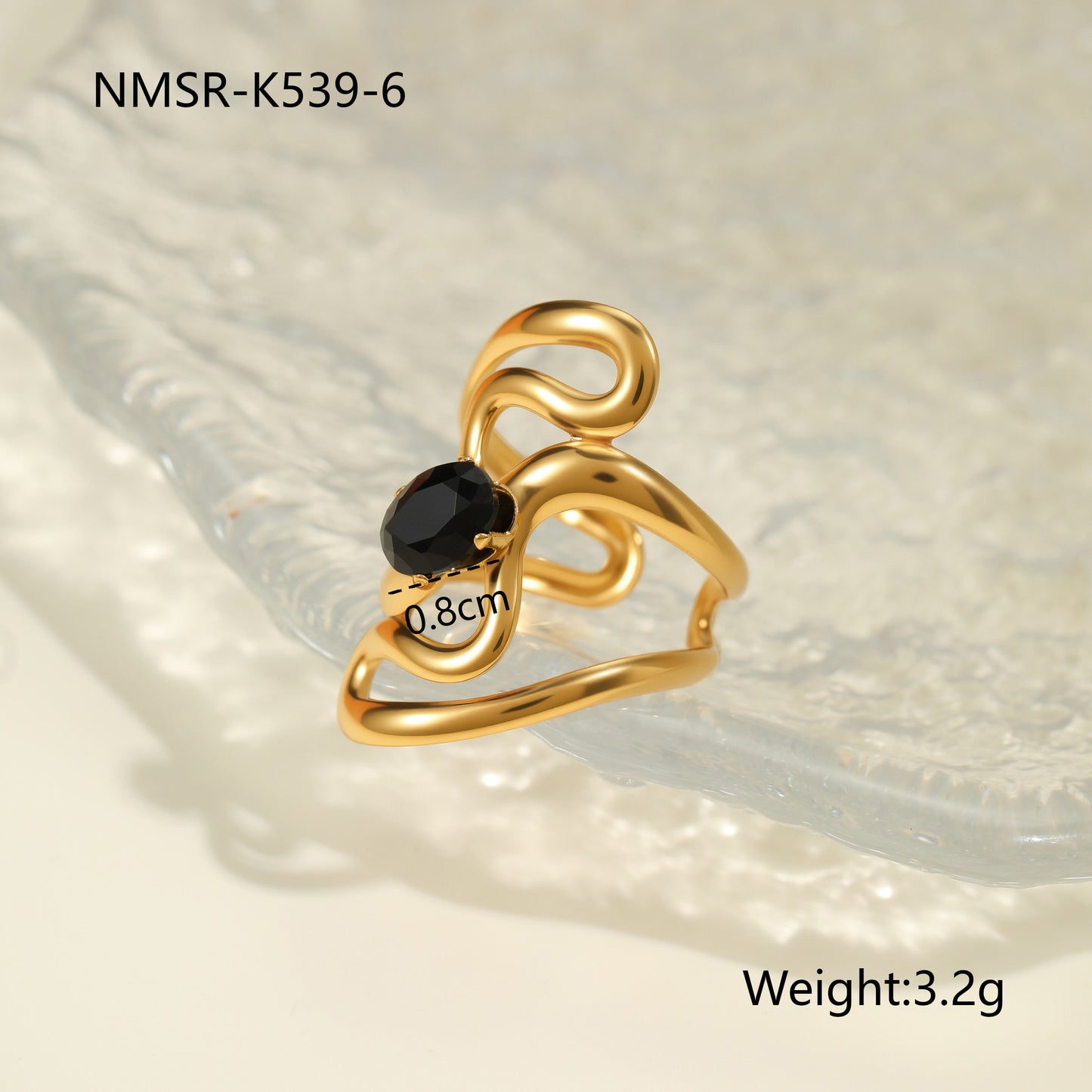 Anillo de acero titanio geométrico minimalista con incrustaciones de diamantes de imitación, banda abierta ajustable para mujer