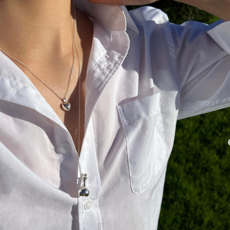 Collana minimalista a forma di cuore in argento sterling 925 con effetto fiamma fredda