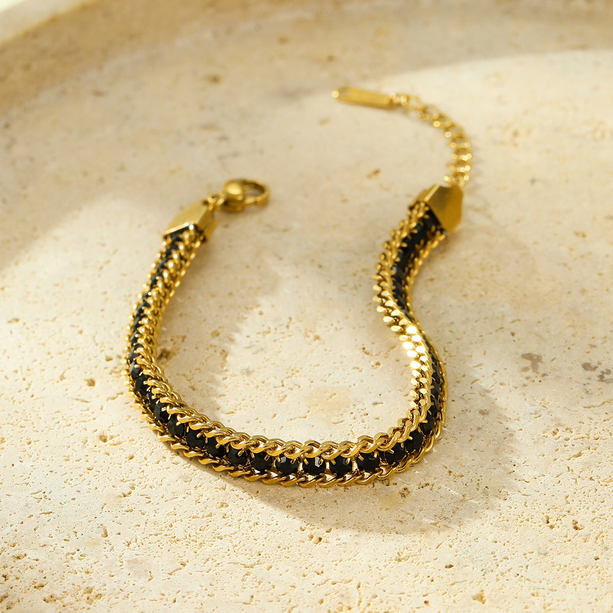 Minimalist Stainless Steel Bracelet with Titanium Steel Base, 18K Gold Plated Finish, and Colorful Zircon Inlay for Women