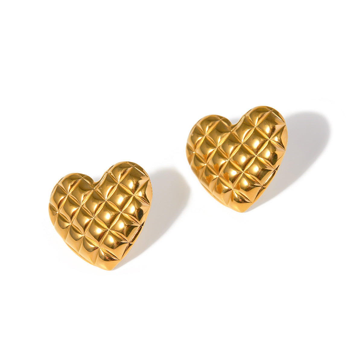 Ins Style 18K Gold Plated Stainless Steel Grid Pattern Heart Shape Earrings for Women