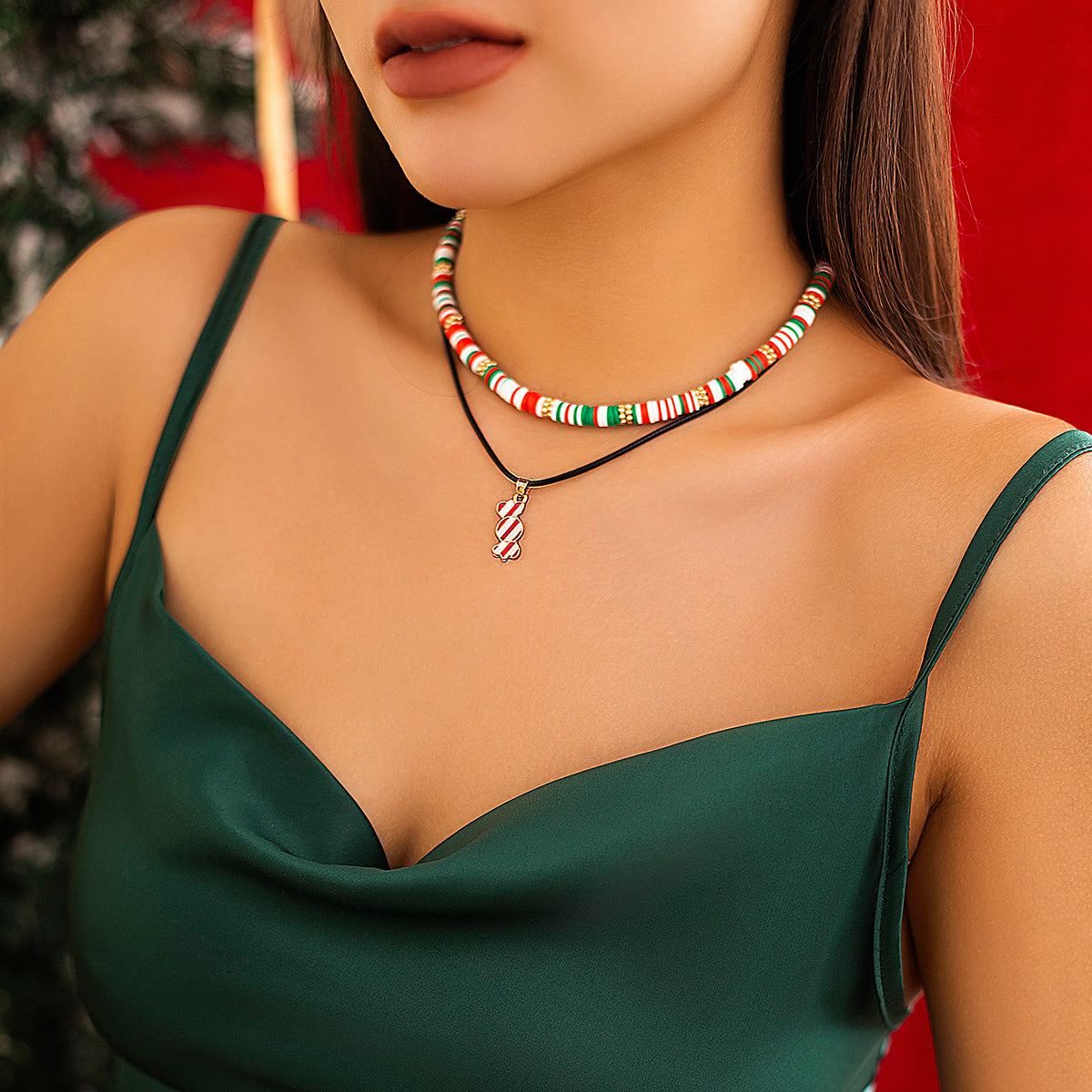 Fashion Crystal Bowknot Snowflake Reindeer Santa Claus Ball Chain Choker Necklace for Women Christmas Gift