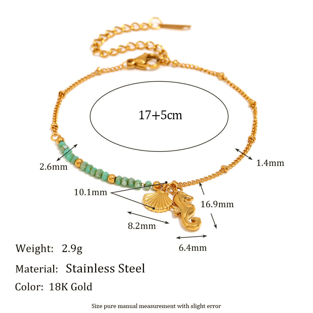 Fashionable Geometric Stainless Steel Plated 18K Gold Seahorse Pearl Bracelet for Women