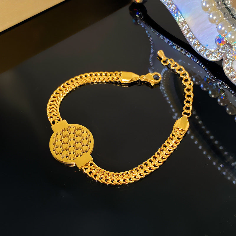 Minimalist Luxury Hollow Floral Woven Titanium Steel Bracelet