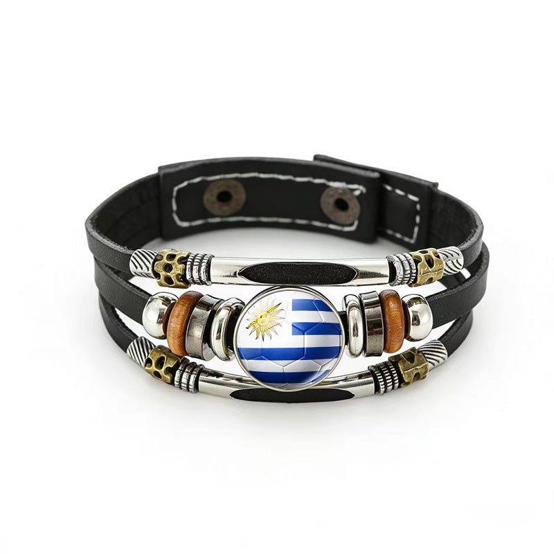 Bracciale unisex vintage in pelle placcata con forme geometriche, multistrato, intrecciato