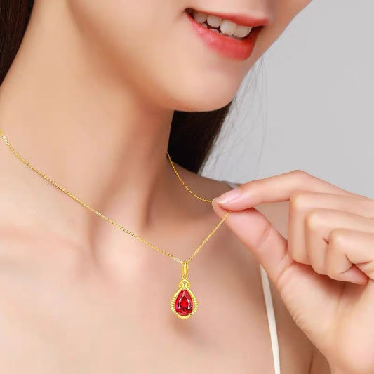 Original Design Irregular Floral Pendant Necklace for Women in Titanium Steel with Rhodium Plating, Drop-Shaped Red Enamel Accent, O-Chain Locket Necklace for Holiday Gifting