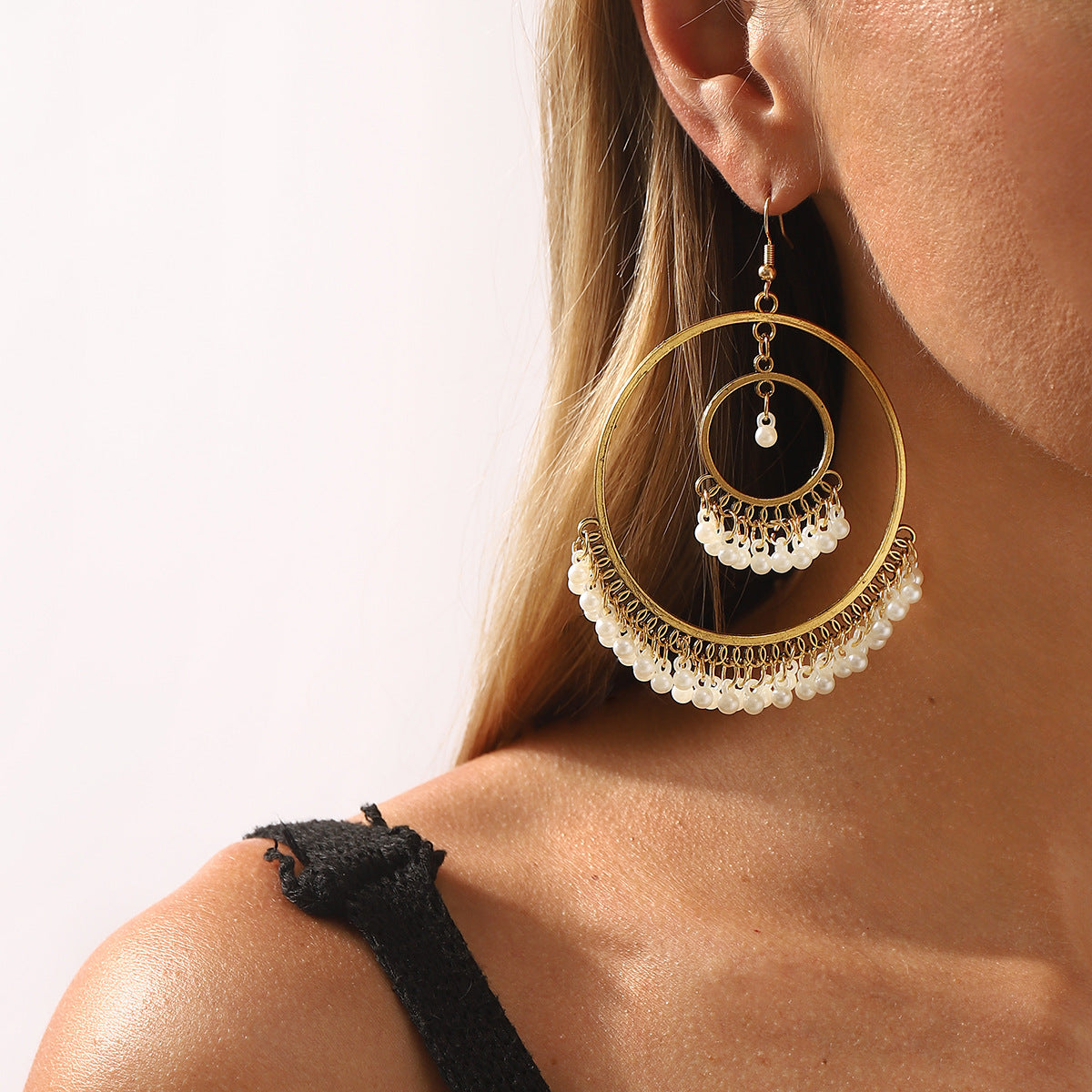 Ethnic Bohemian Geometric Earrings with Pearl Accents in Zinc Alloy with Plated Finish for Women