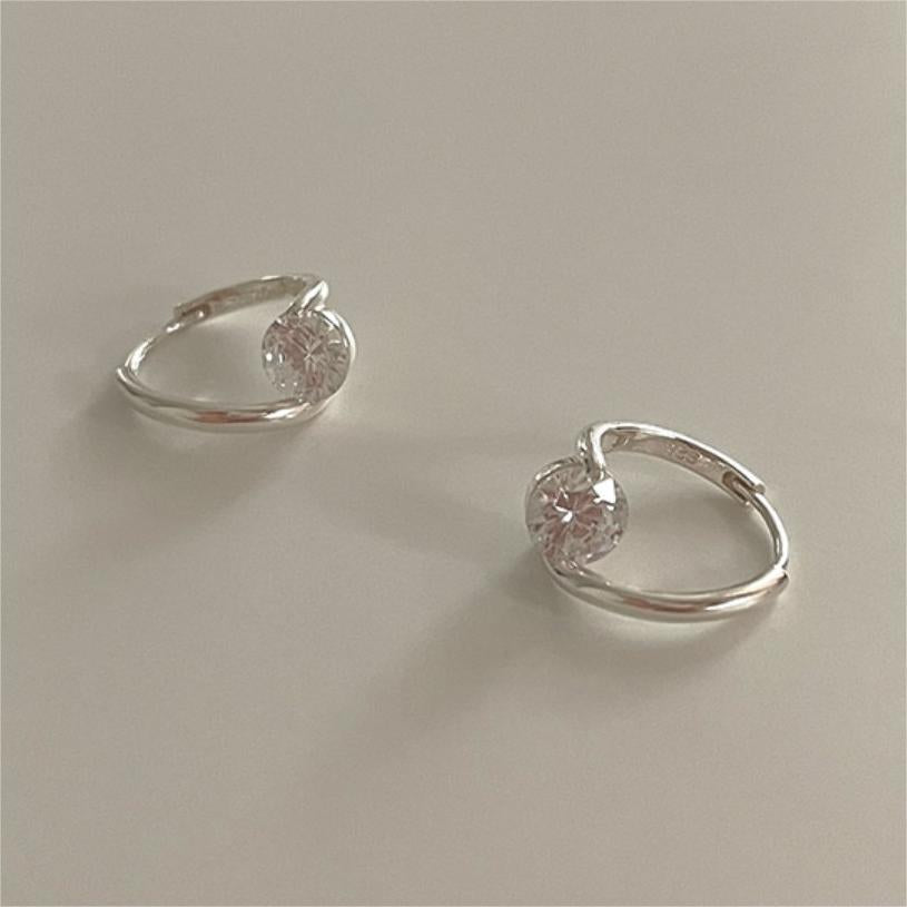 Minimalist Geometric Letter-Shaped 925 Sterling Silver Earrings with Rhinestone Inlay and Plated Finish