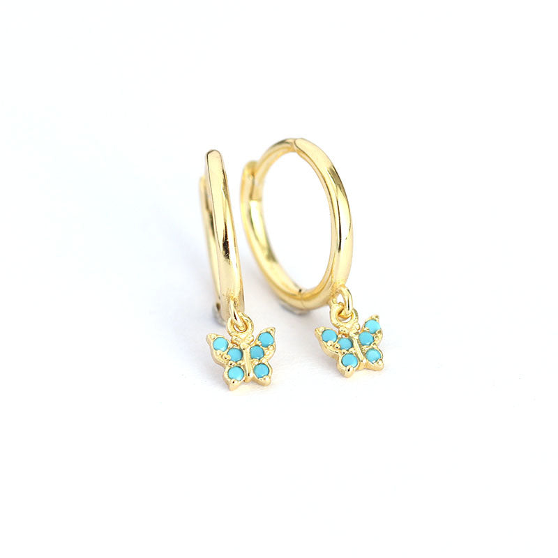 Minimalist Butterfly-Shaped S925 Sterling Silver Stud Earrings with Rhinestone Inlay for Women
