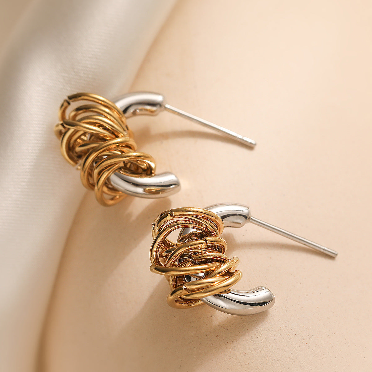 Minimalist Geometric Stainless Steel PVD C-Shape Color Block Stud Earrings for Women