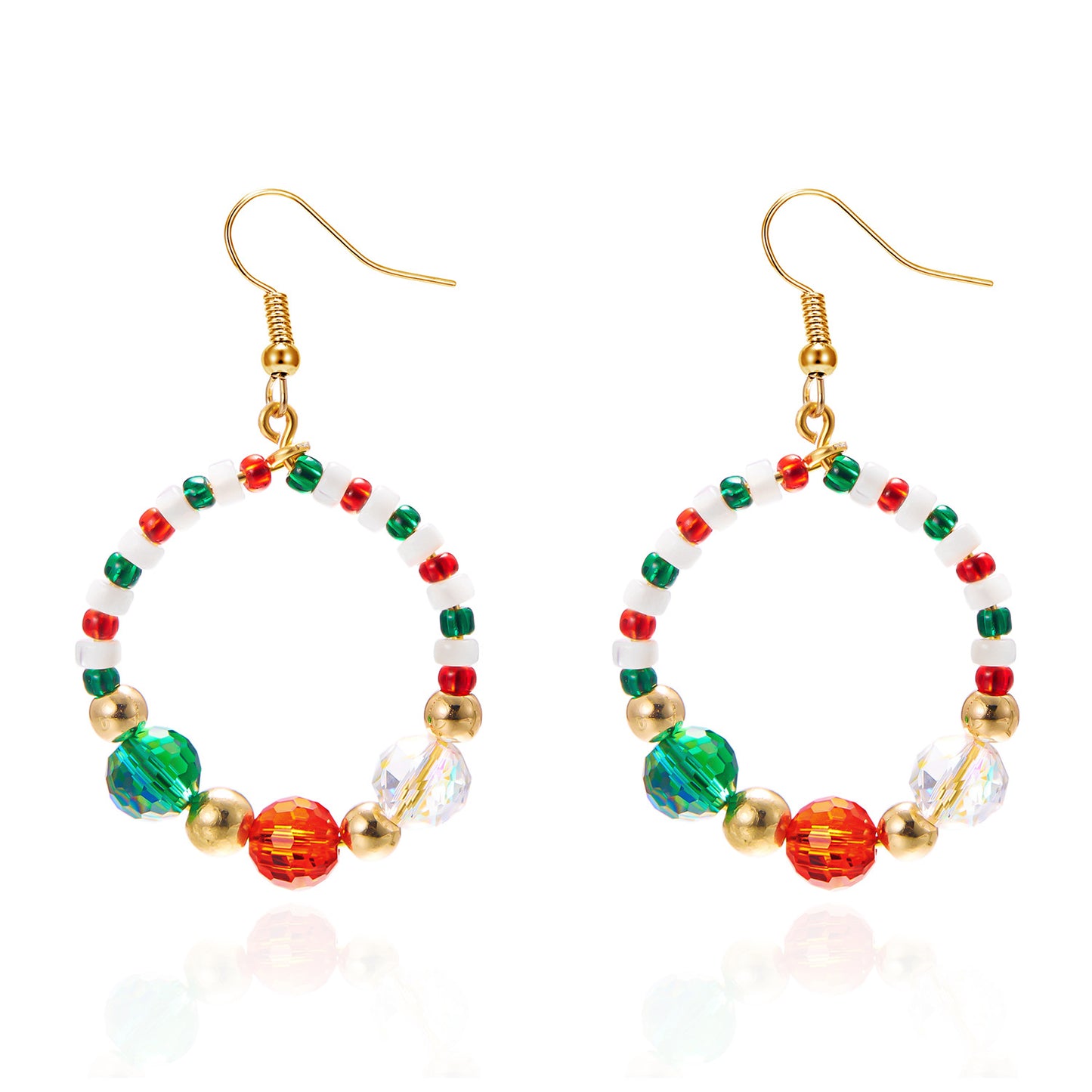Pendientes largos asimétricos vintage con motivos navideños en pedrería y abalorios sobre base de metal chapado para mujer