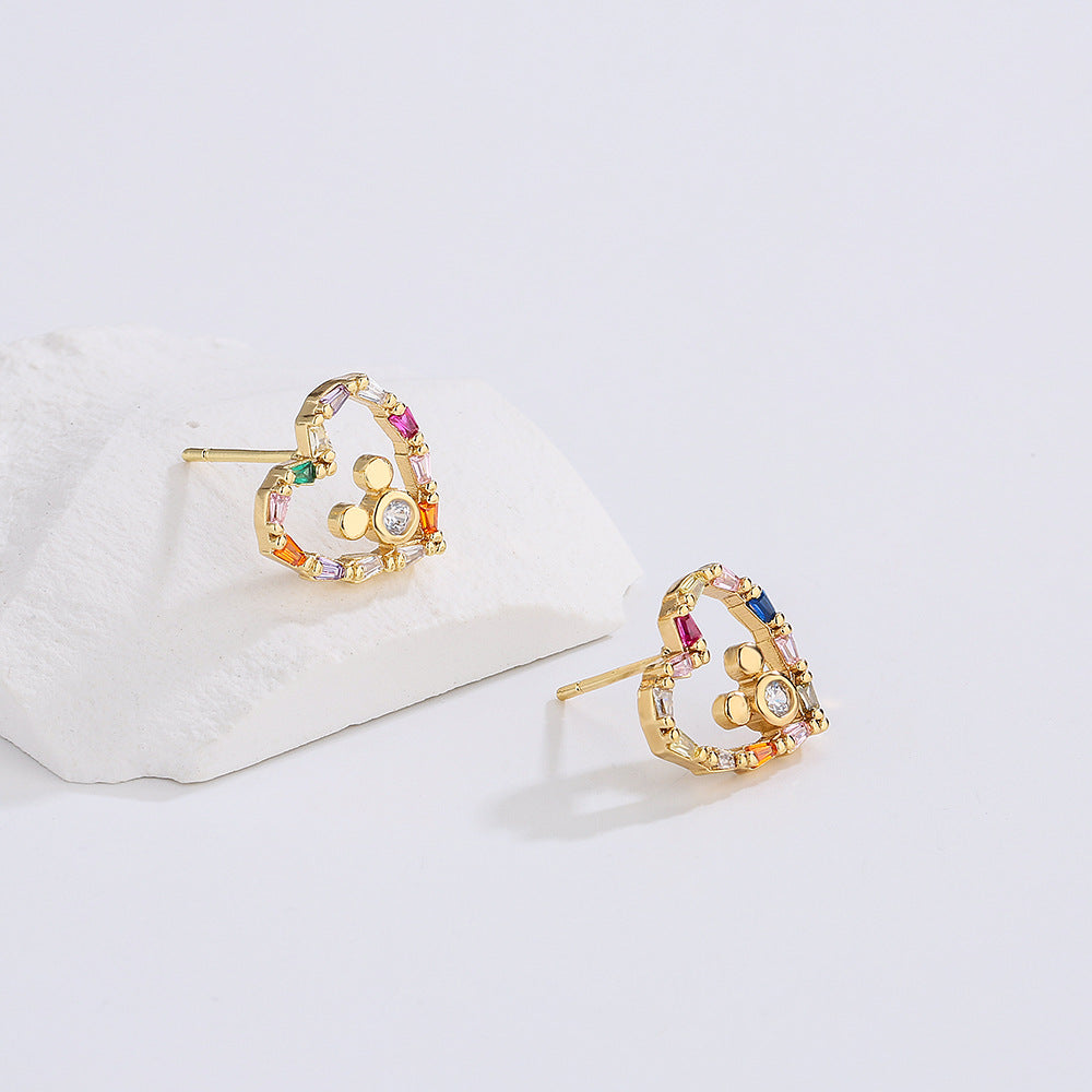 Minimalist Geometric Hollow Heart Earrings for Women in Copper with 18K Gold Plating