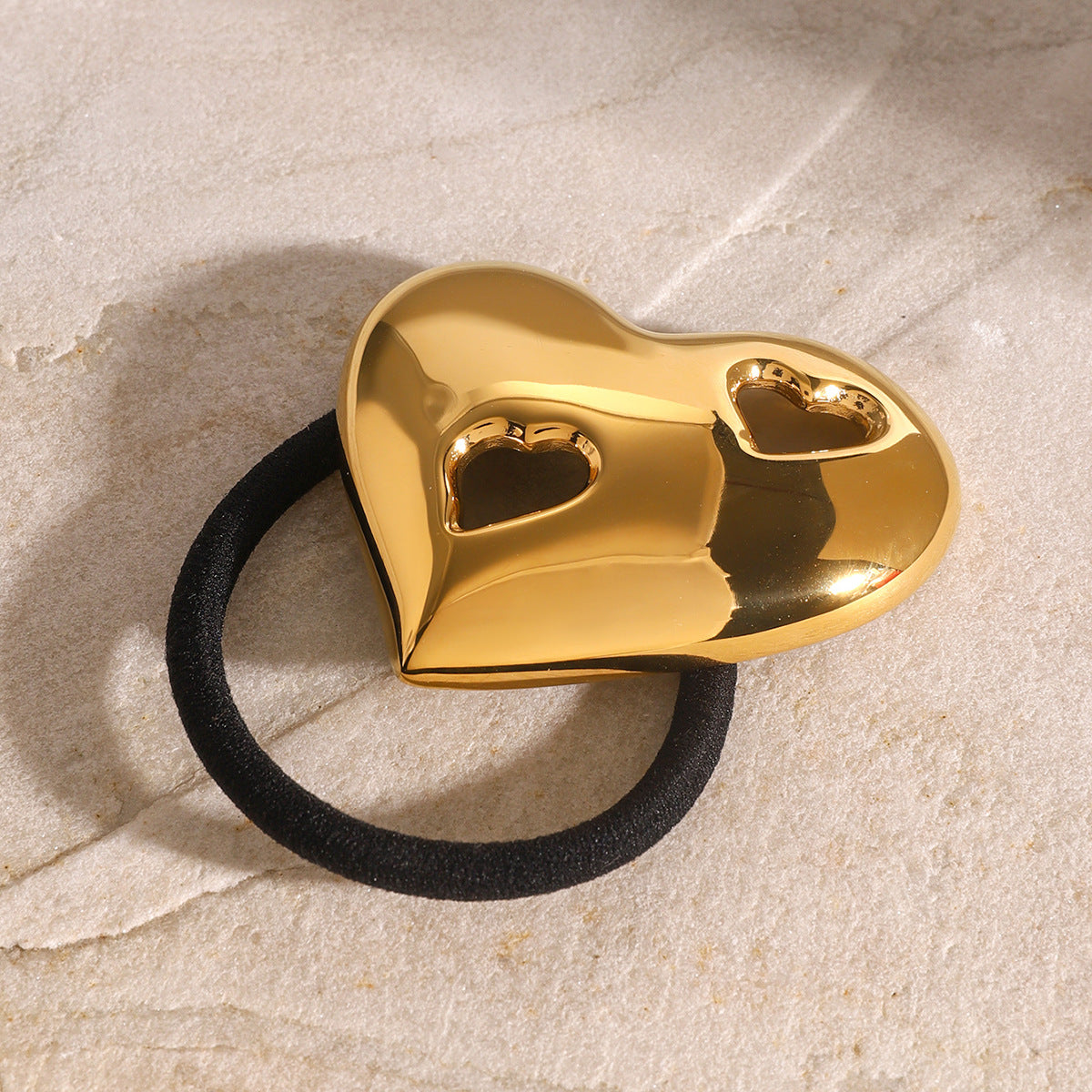 Cute Heart-Shaped Stainless Steel Hair Tie with Plated Finish for High Ponytail, Elastic Hair Band
