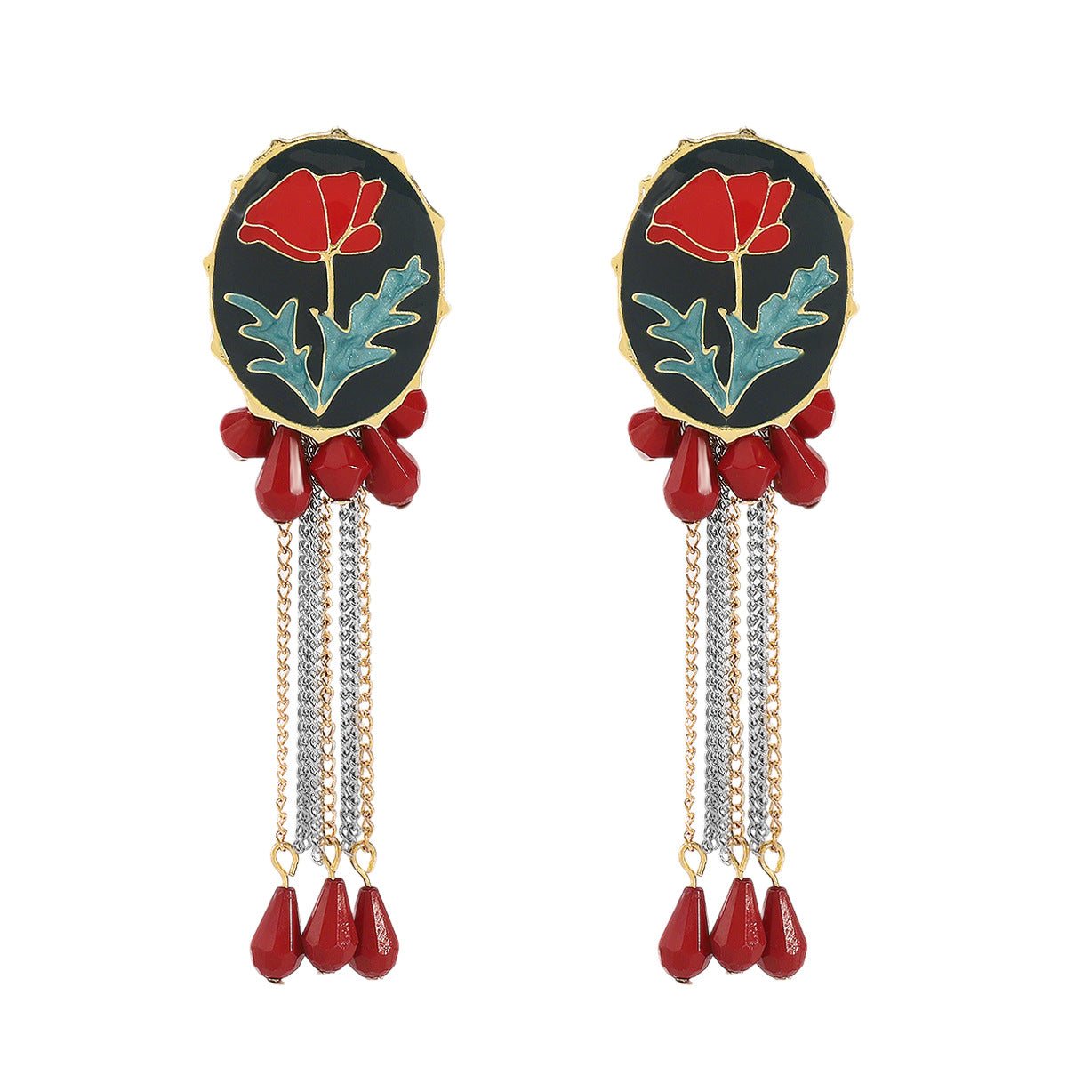 Pendientes de aleación de zinc de lujo con forma floral para mujer con acabado de esmalte y postes de resina