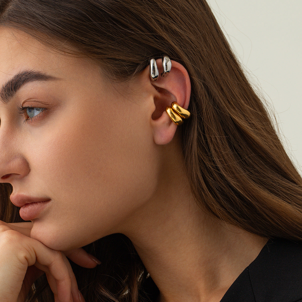 Fashion Geometric Rivet Stud Clip-On Earrings 18K Gold Plated Stainless Steel Jewelry for Women