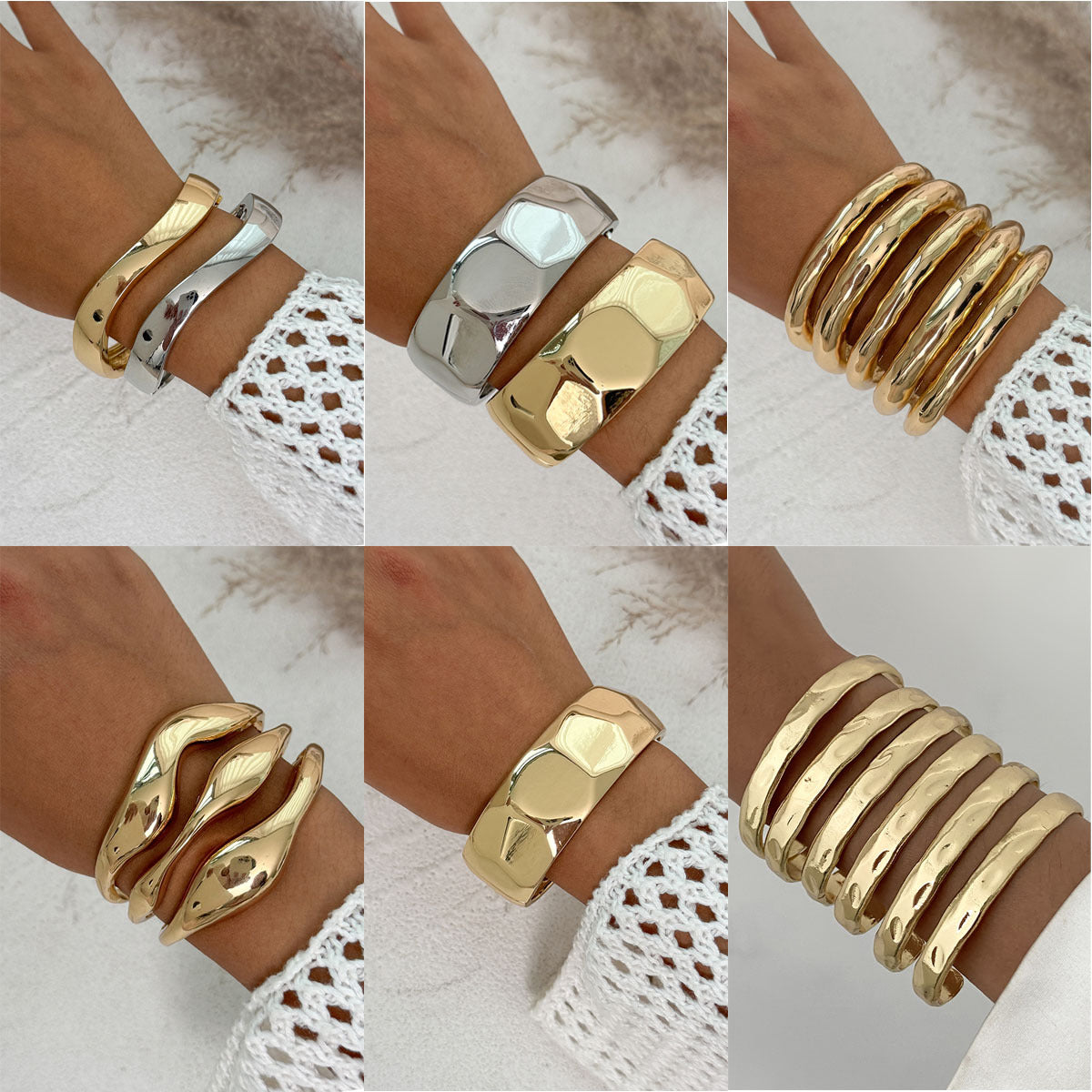 Minimalist Geometric Oval Plated Alloy Bracelet Set