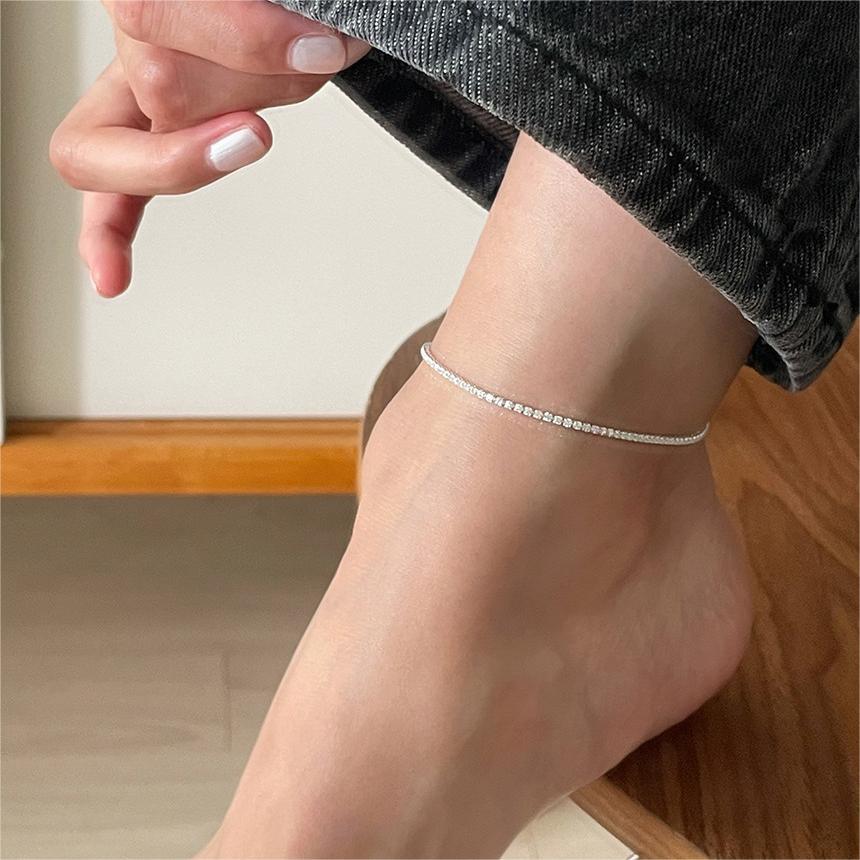 Tobillera Minimalista con Forma de Estrella de Plata Esterlina S925, Incrustaciones de Diamantes de Imitación, Acabado Galvanizado