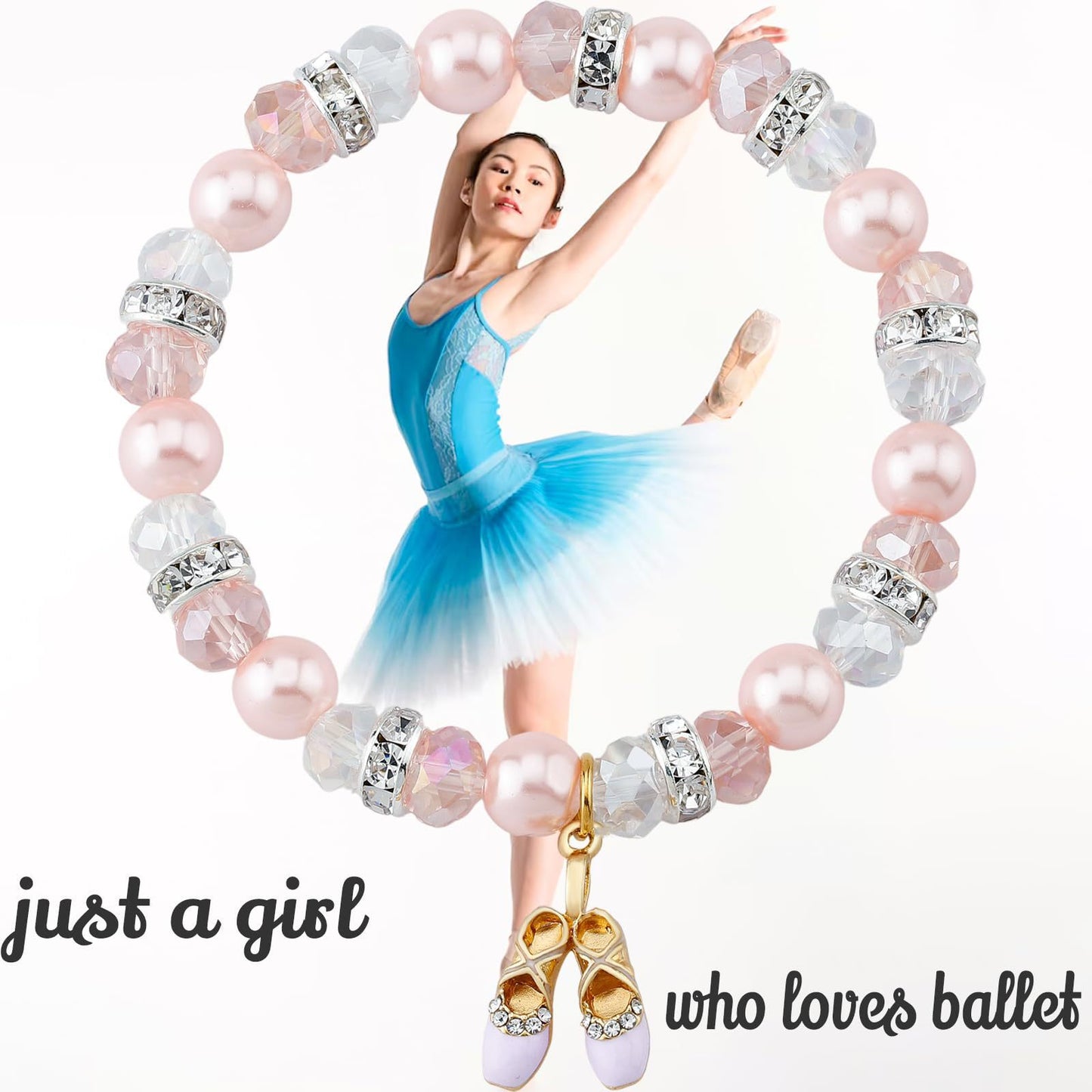 Sweet Imitation Pearl Ballet Shoe Charm Bracelet for Women Girls Dancer Gift