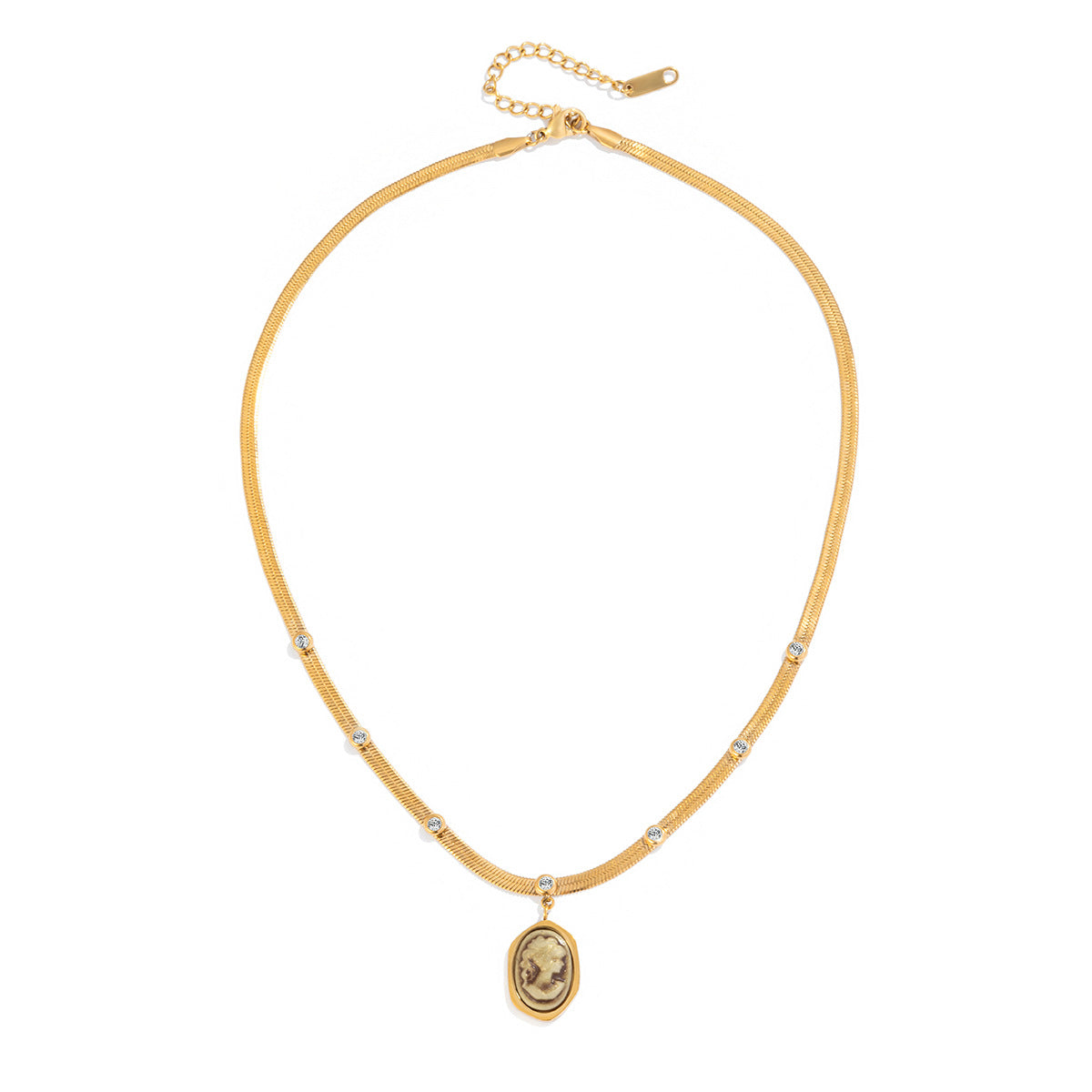 Collana con ciondolo a ritratto stile vintage in acciaio inossidabile con charm in acciaio al titanio e finitura galvanizzata da donna
