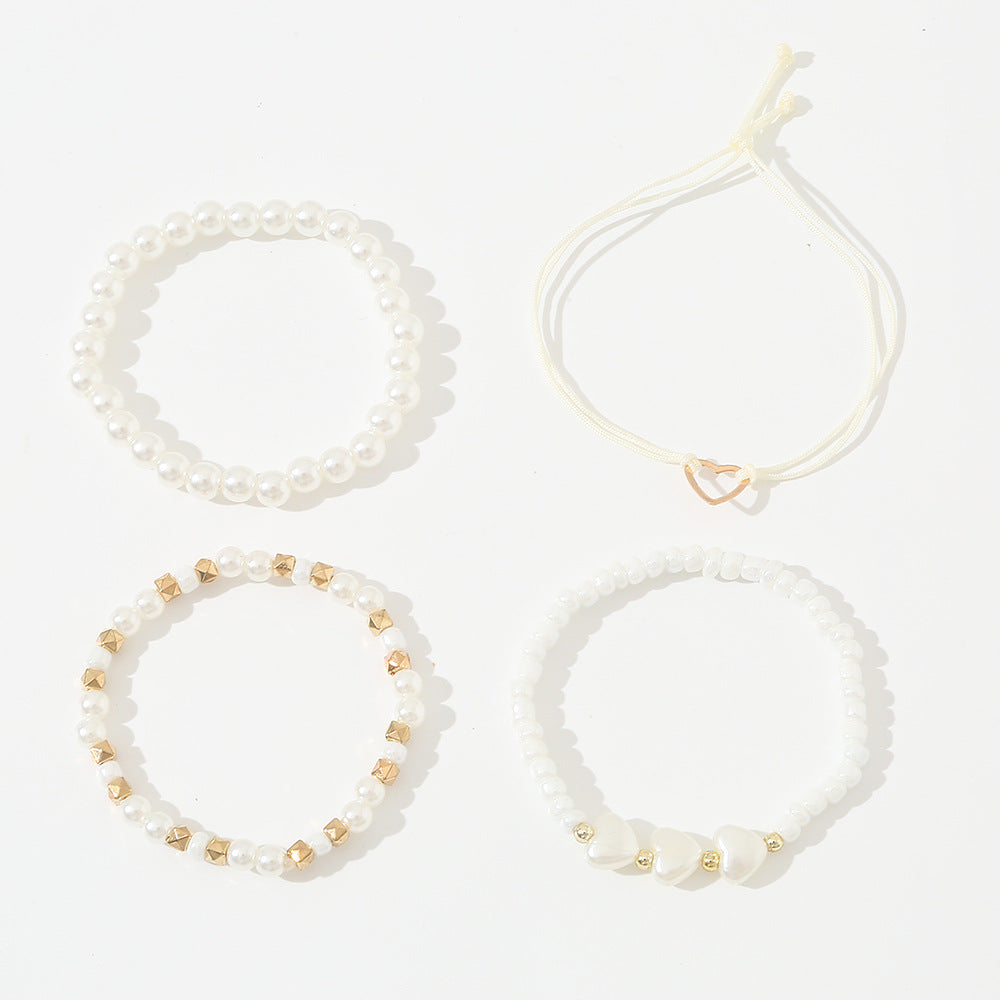 Juego de pulseras de resina con perlas en forma de corazón para niños, estilo minimalista, lindo y dulce