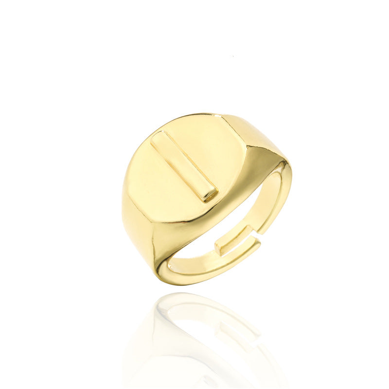 18K Gold Plated Brass Letter Open Ring for Women Adjustable