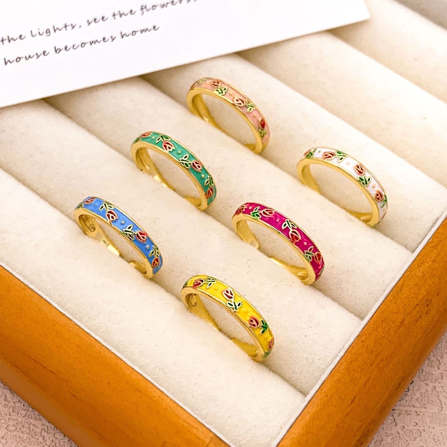 Minimalist Elegant Floral Enamel Plated Alloy Adjustable Ring for Women