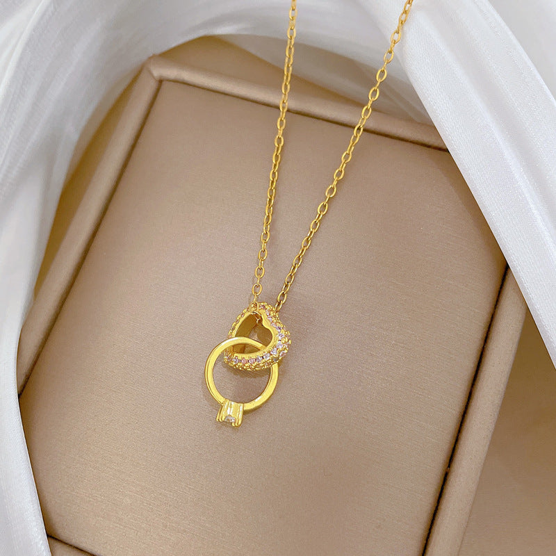 Collana a Cuore Minimalista da Donna in Acciaio al Titanio con Accenti di Zirconia Cubica, Leggera, a Catena per Clavicola