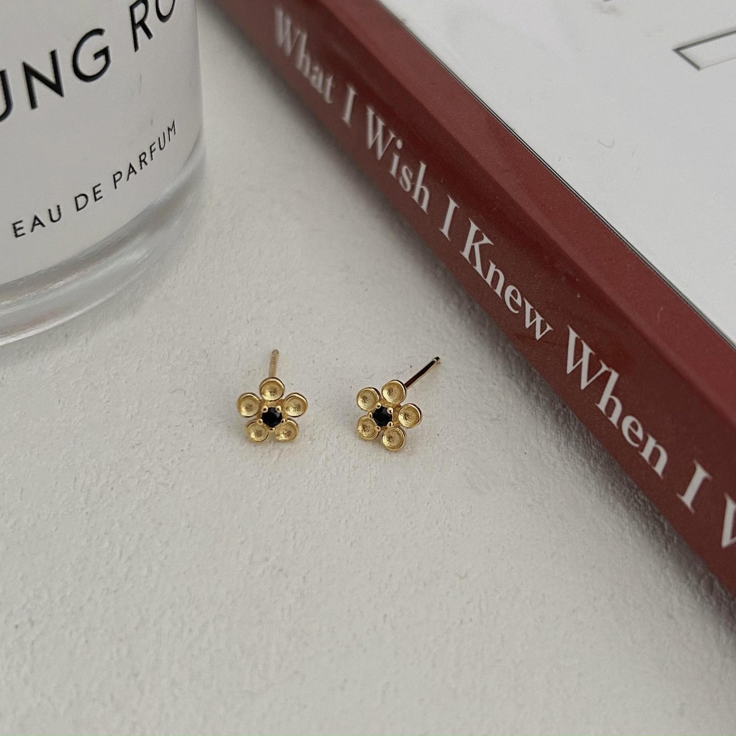 Minimalist Silver Flower Stud Earrings in 925 Sterling Silver with Plated Finish for Women