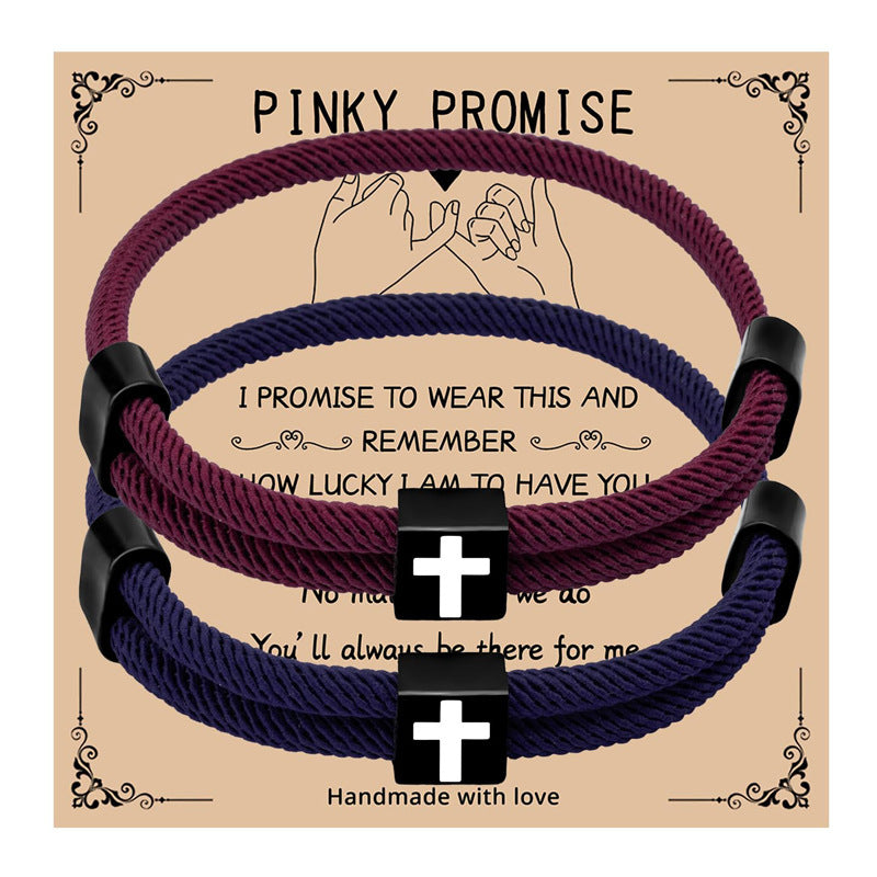 Casual Unisex Alloy Cross Bracelet Set Handmade Adjustable Cord