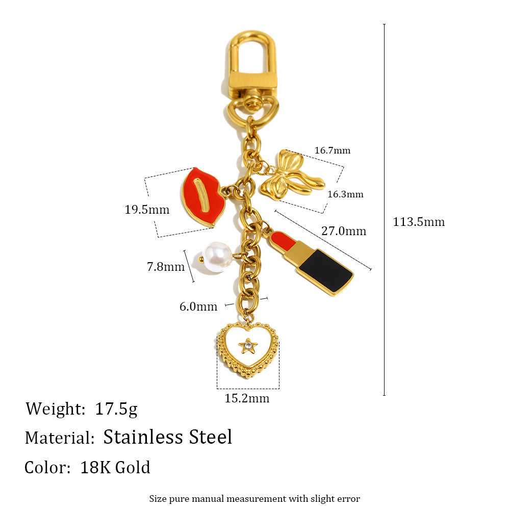 Creative Geometric Keychain Pendant Accessory in Stainless Steel with 18K Gold Plating for Women