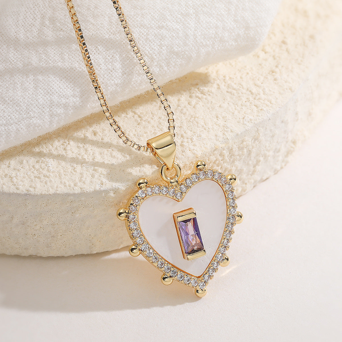 Minimalist 18K Gold Plated Brass Heart Cubic Zirconia Pendant Necklace for Women
