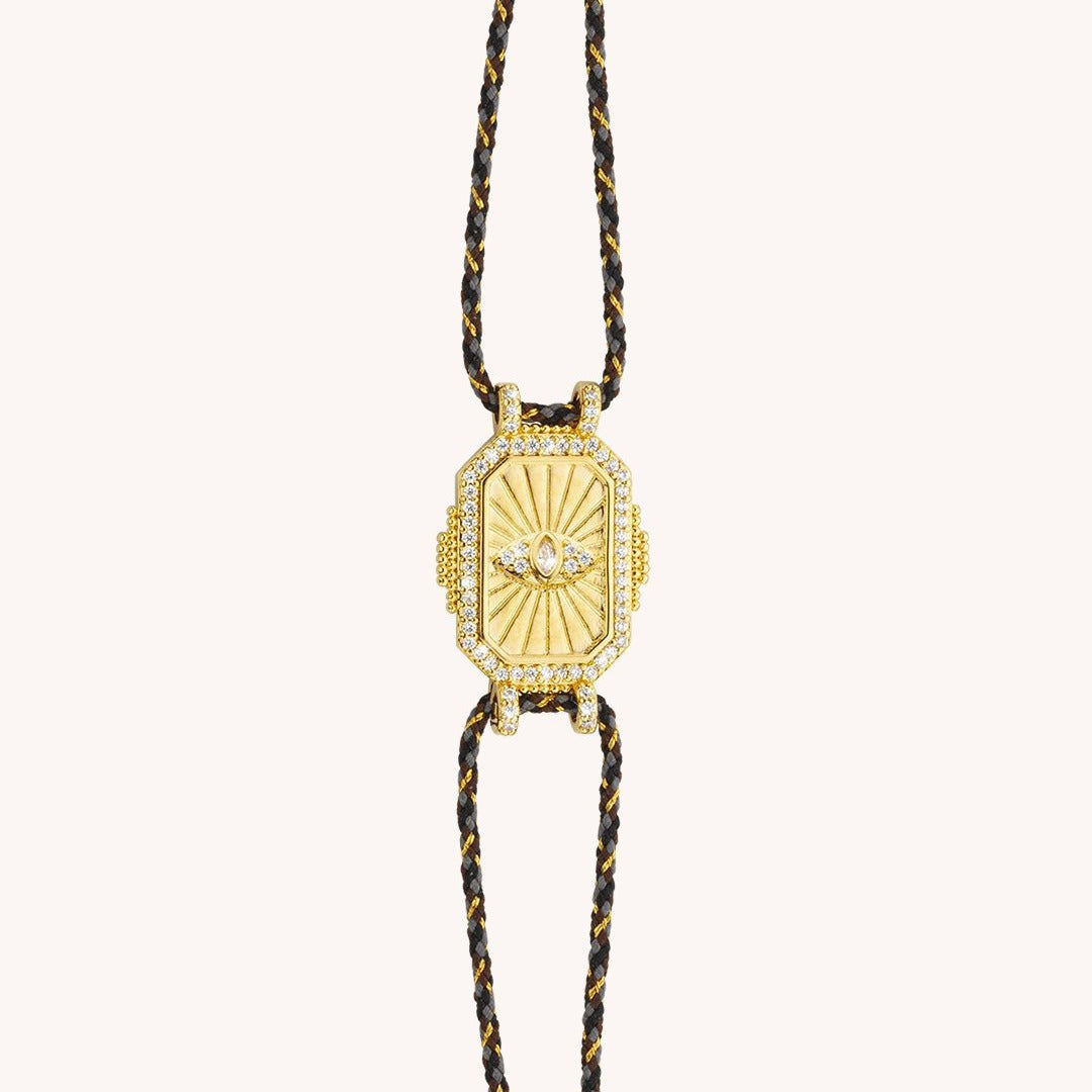 Geometric Tarot Pendant Necklace for Women with Rhinestone Inlay and Gold Plating on Brass Base