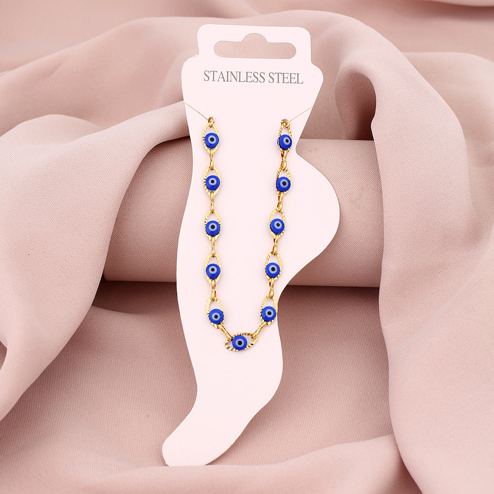 Elegante tobillera geométrica de acero de titanio para mujer con esmalte, accesorio de moda