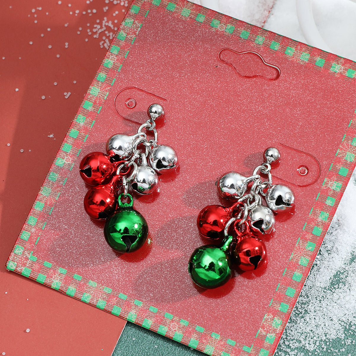 Pendientes de Navidad geométricos estilo Ins para mujer con esmalte de copo de nieve, reno y cascabel.