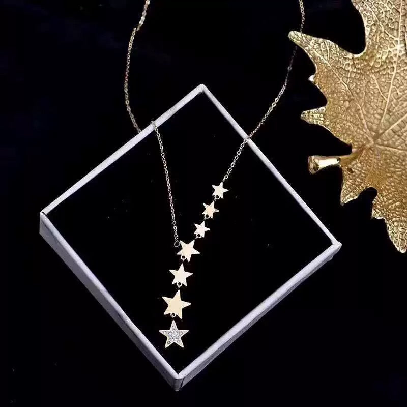 Minimalist Star Titanium Steel Plated Tassel Necklace for Women