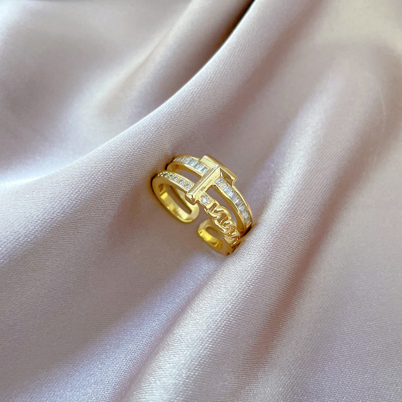 Cartoon Style Crown-Shaped Gold-Plated Brass Adjustable Ring for Women