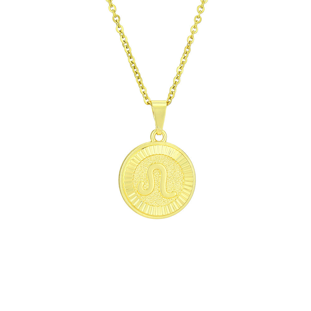 Collana Minimalista con Ciondolo Zodiacale in Acciaio Inox e Charm in Rame Placcato su Catena a O per Donna e Uomo