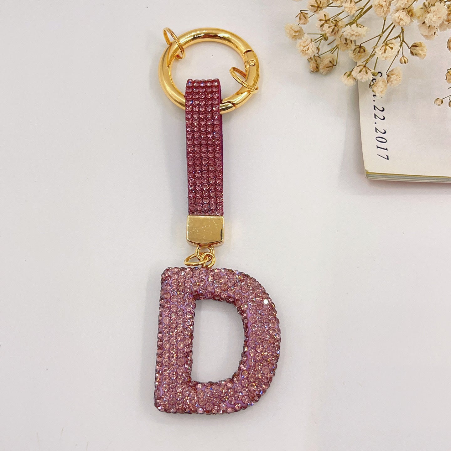 Sweet Rhinestone Inlay Letter Resin Keychain Charm Bar