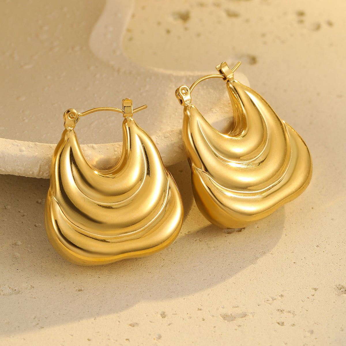 Orecchini da donna in acciaio inossidabile a forma geometrica vuota, stile vintage, placcati oro 18 carati