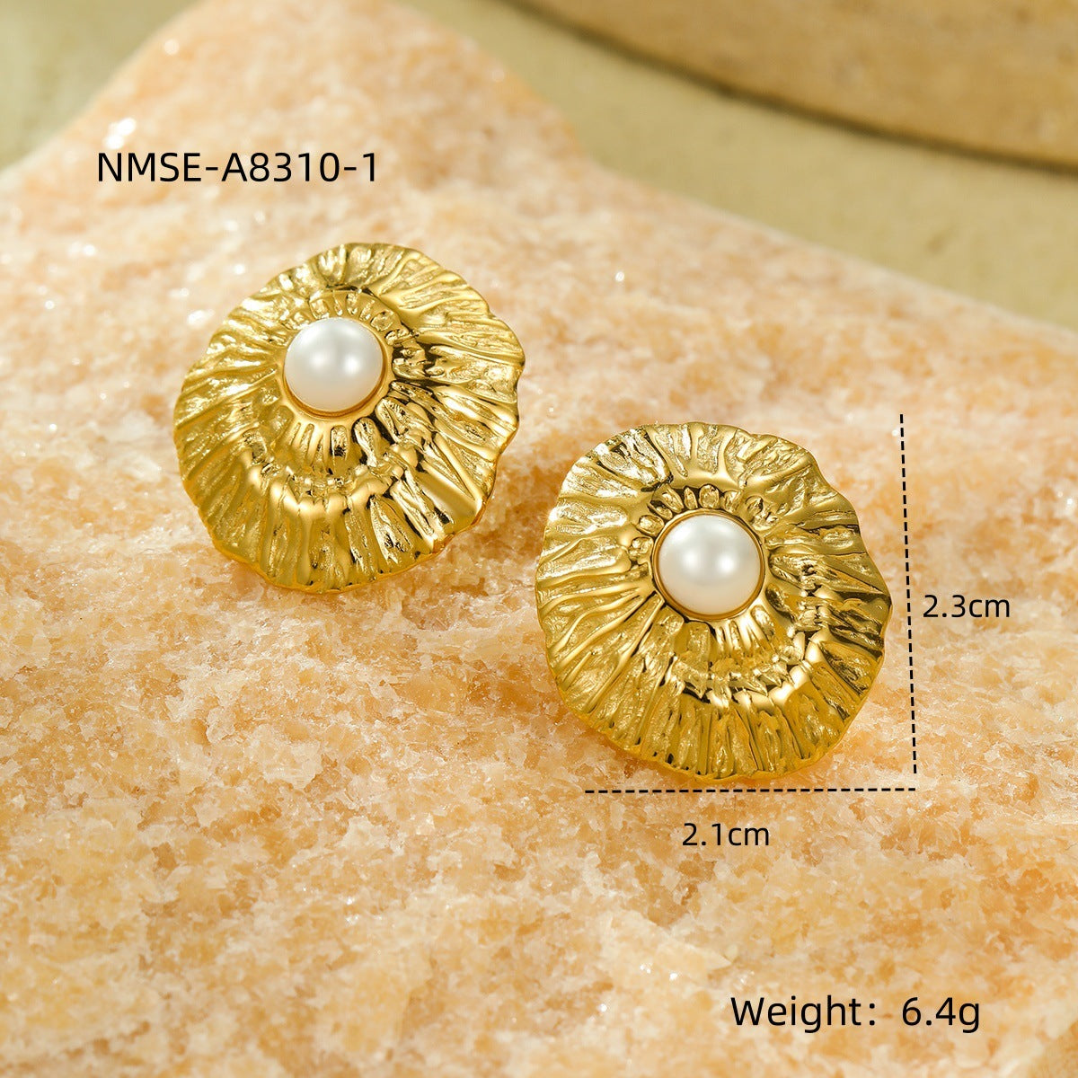 Pendientes minimalistas de acero de titanio con pliegues geométricos y perlas incrustadas para mujer