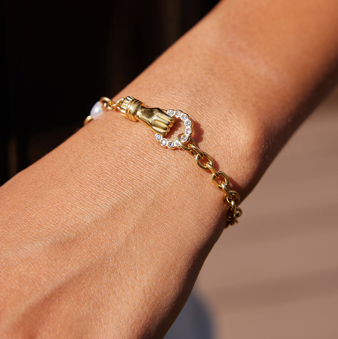 Bracciale da donna in acciaio inossidabile placcato oro 18 carati con motivo geometrico rotondo alla moda