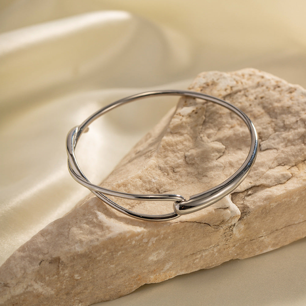 Minimalist Geometric Stainless Steel Bracelet for Women with Polished Finish
