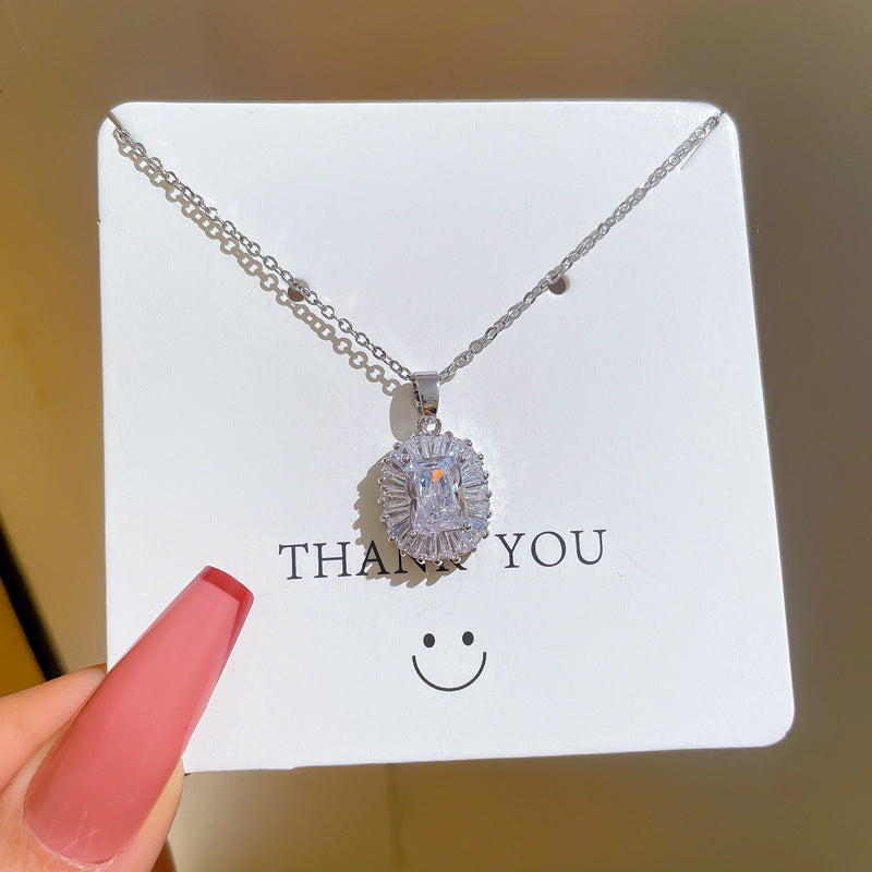 Geometric Minimalist Titanium Steel Necklace with Full Zircon Rhinestone Inlay for Women Clavicle Chain