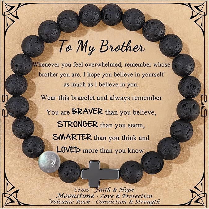 Minimalist 8mm Cross Moonstone Volcanic Stone Beaded Bracelet Unisex