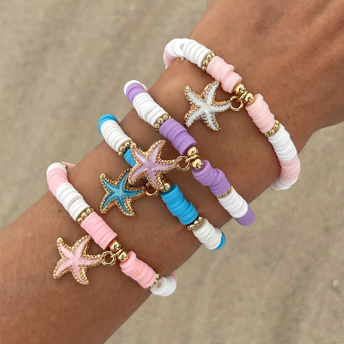 Bracciale da donna bohémien in argilla polimerica a forma di stella e smalto in lega con motivo a stella marina