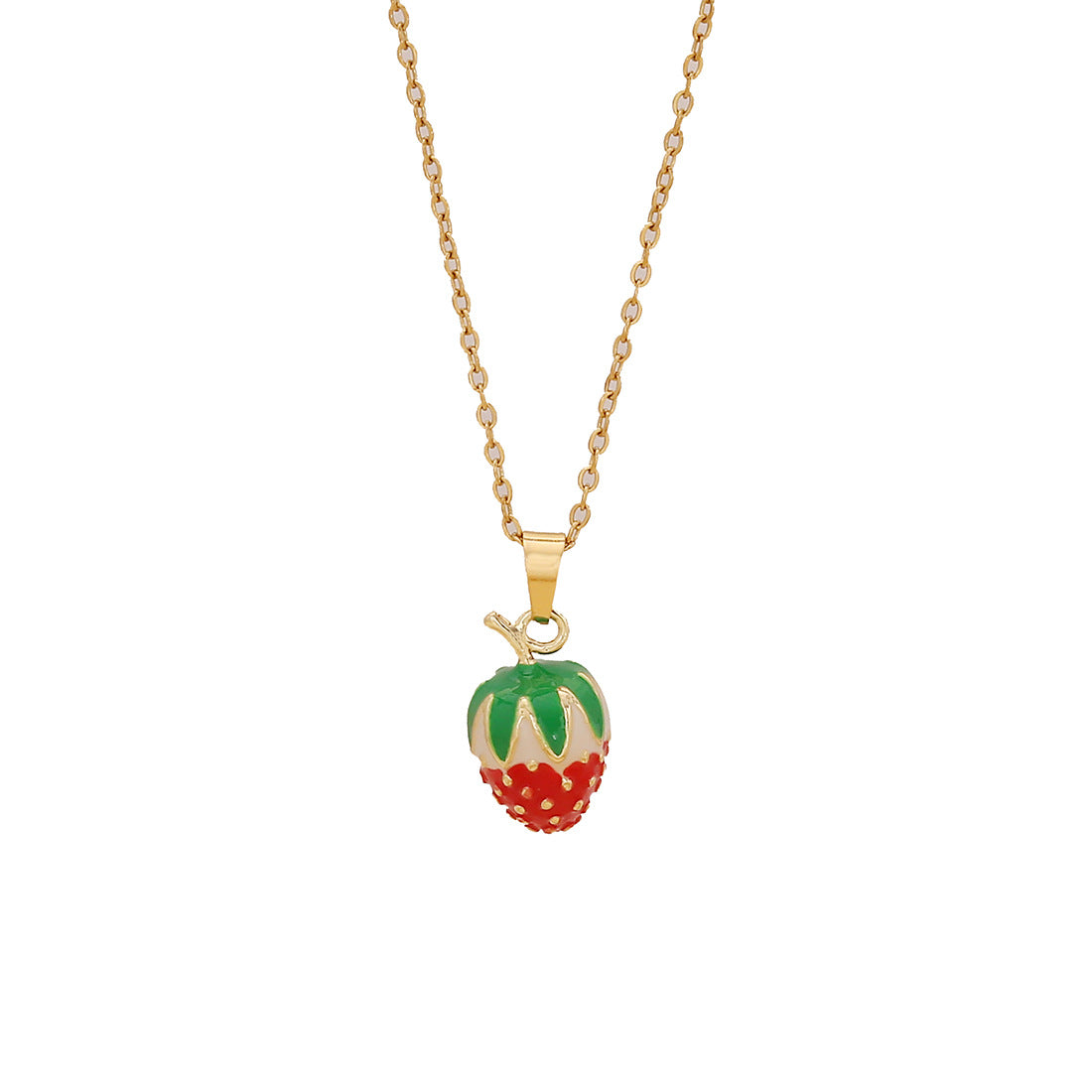 Graziosa collana con ciondolo a fragola e ciliegia in acciaio inossidabile dallo stile fresco e dolce