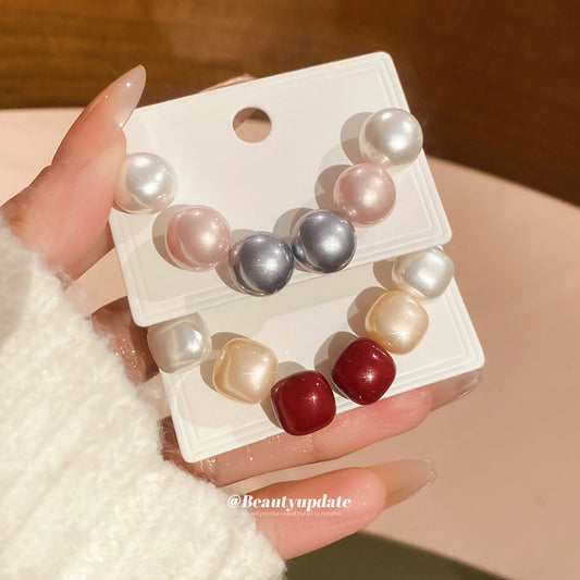Minimalist Modern Geometric Pearl Stud Earrings with Gold-Plated Steel Posts for Women