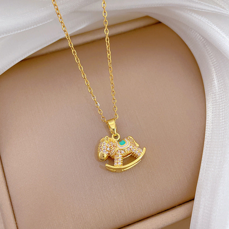 Sweet Geometric Moon Rhinestone Plated Titanium Steel Necklace with Brass Pendant for Unisex