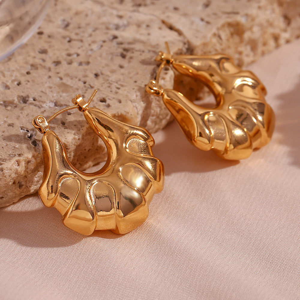 Minimalist Geometric Stainless Steel Hoop Earrings for Women with 18K Gold Plating
