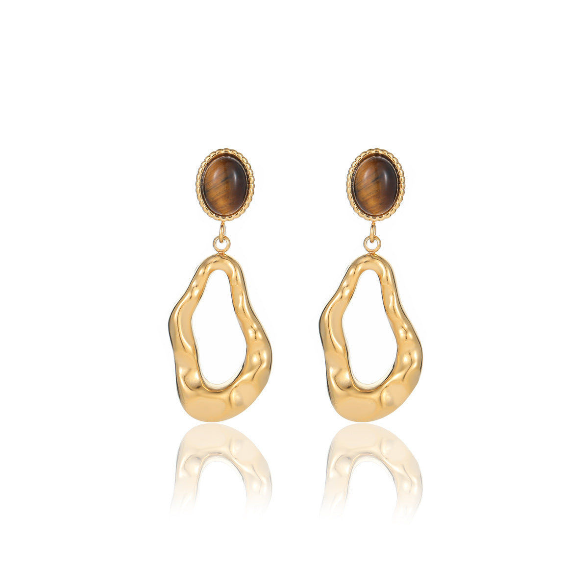 Aretes de Acero Inoxidable Estilo Vintage Geométricos con Ojo de Gato y Piedras Naturales Turquesa