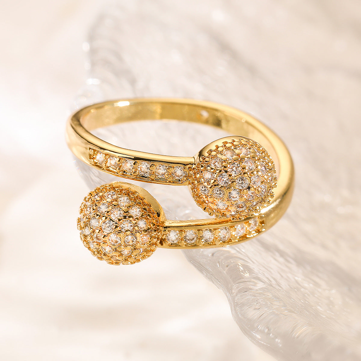 Minimalist Geometric Open Ring for Women Made of Brass with Real Gold Plating and Micro-Pavé Zirconia Accents
